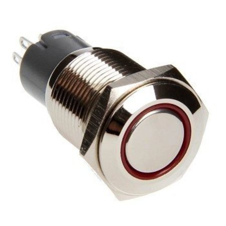 RACE SPORT 16Mm Flush Mount Pre-Wired Led Momentary Switch (Red) (Each) - Chrome RS-16MM-LEDR